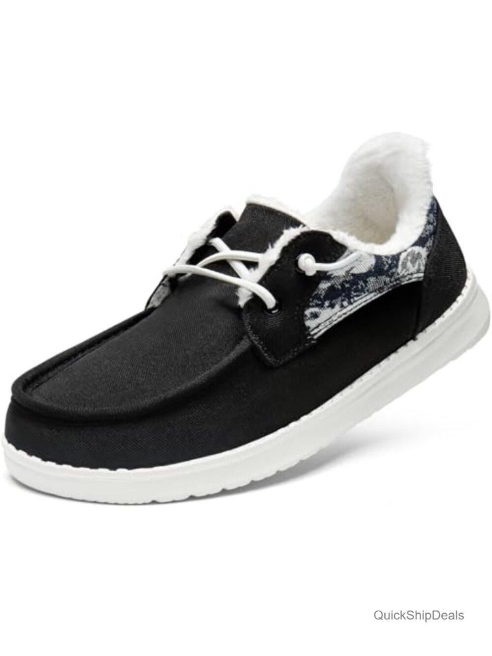 Fur Lined Slip On Loafers for Women Canvas Removable Arch Support